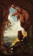 Carl Spitzweg Gnome watching railway train oil on canvas